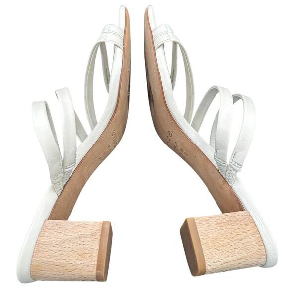VINCE Wood Heel Sandals Women's 5 White Leather Slip-On Y2K Strappy Block Kitten - Picture 6 of 10